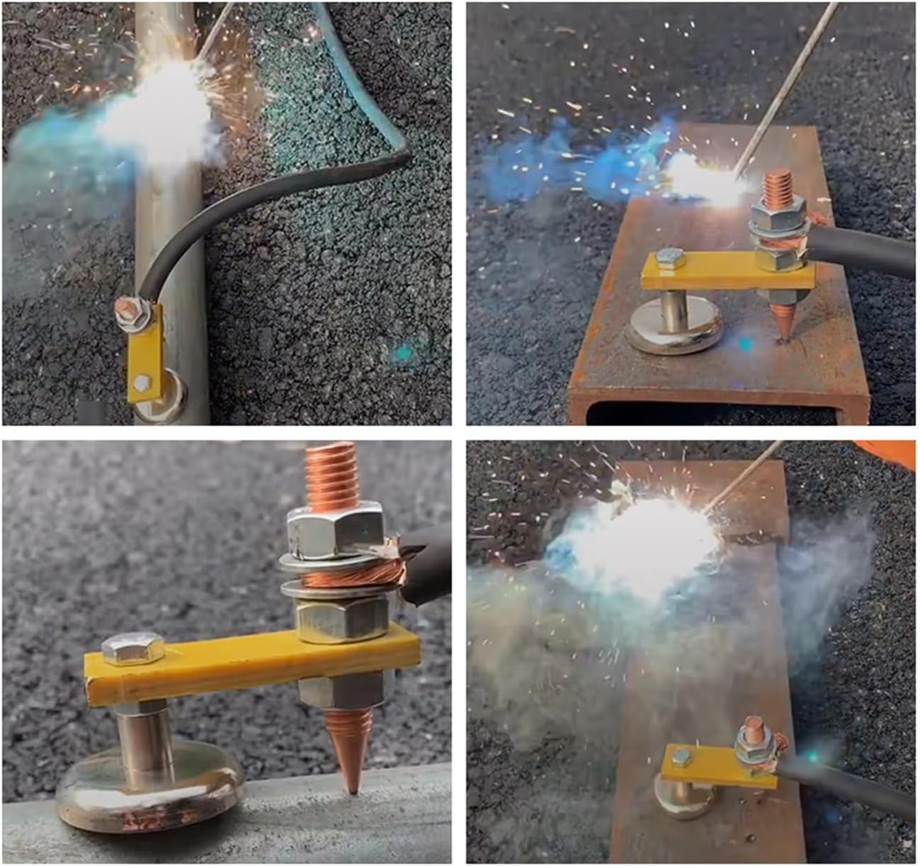 Upgrade Welding Magnetic Ground Clamp Strong Magnetism, Magnetic Welding Ground Head Support Ground Clamp Tools, Copper Tail Welding Accessories 4 Conductive Rods 8 Stability Clamps