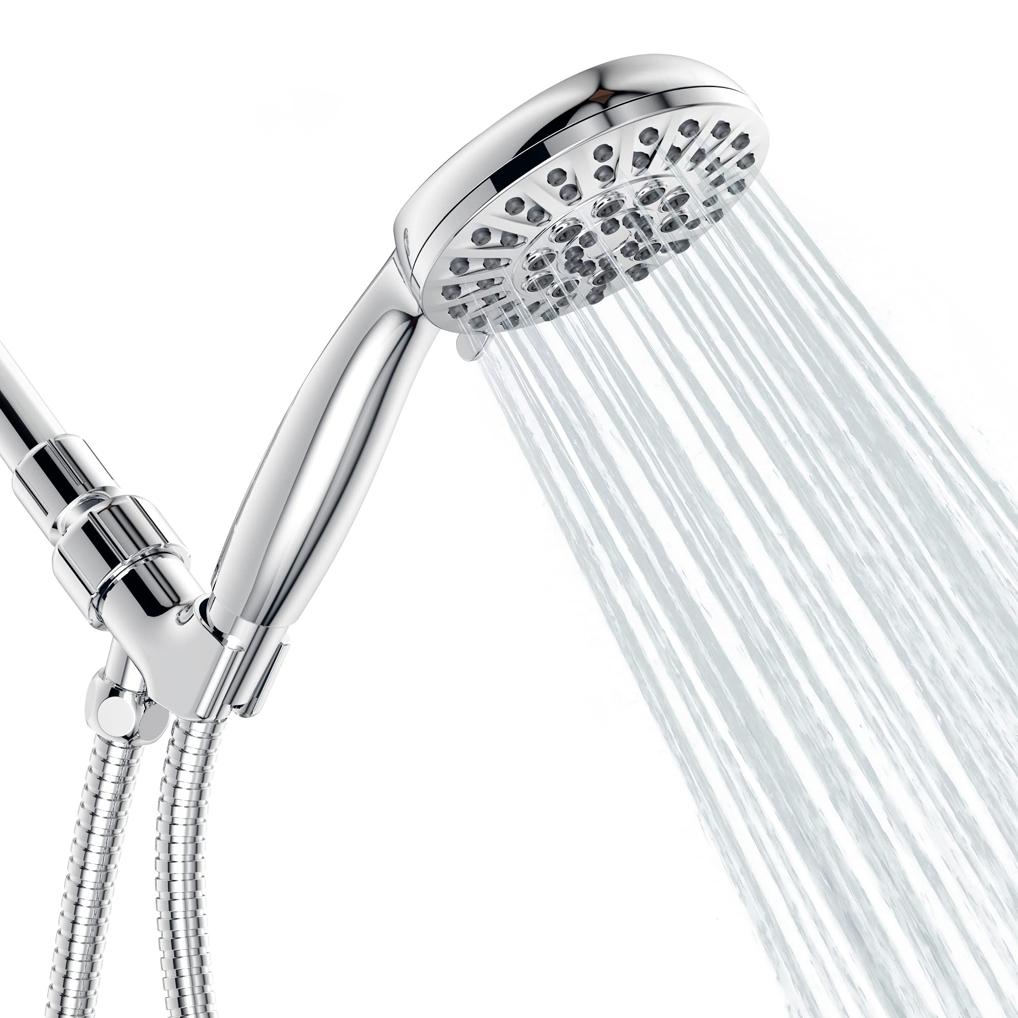 Handheld Shower Head with Hose, JANVIER High Pressure Shower Head and Handle Set including Anti-twist Stainless Steel Shower Hose, Adjustable Bracket, Round Shower Head with Handheld