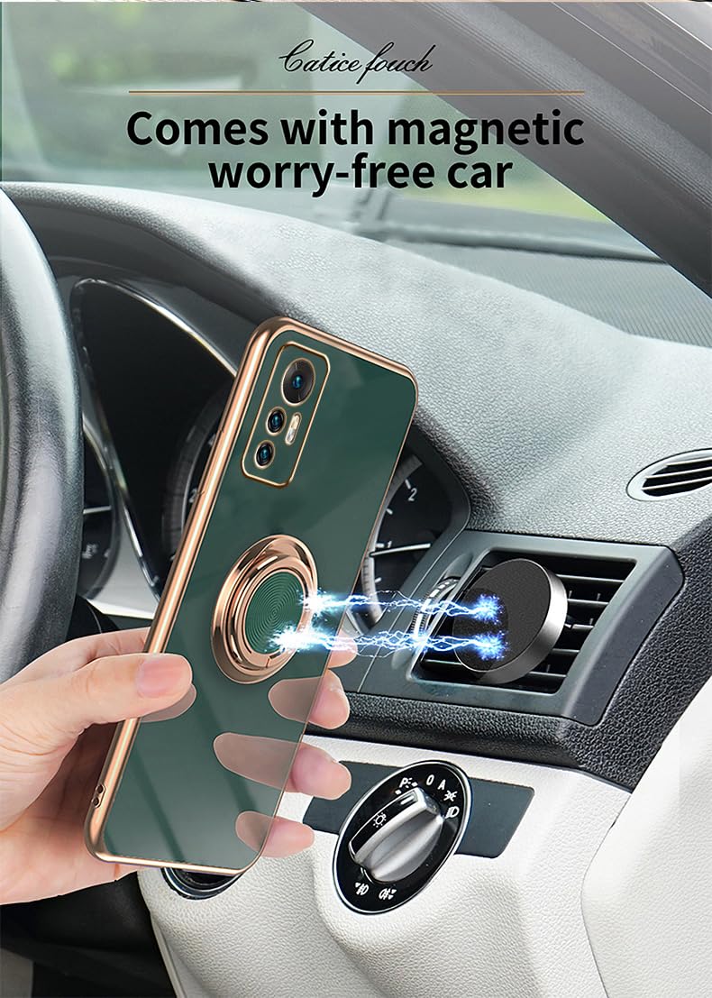 WBWONE Cover per Xiaomi Redmi Note 12 Pro+ (12 Pro Plus) con Girevole Anello, Custodia in Morbida Silicone TPU Bordo Dorato Della Placcatura Anti-Graffio Antiurto Protettiva - Rosa