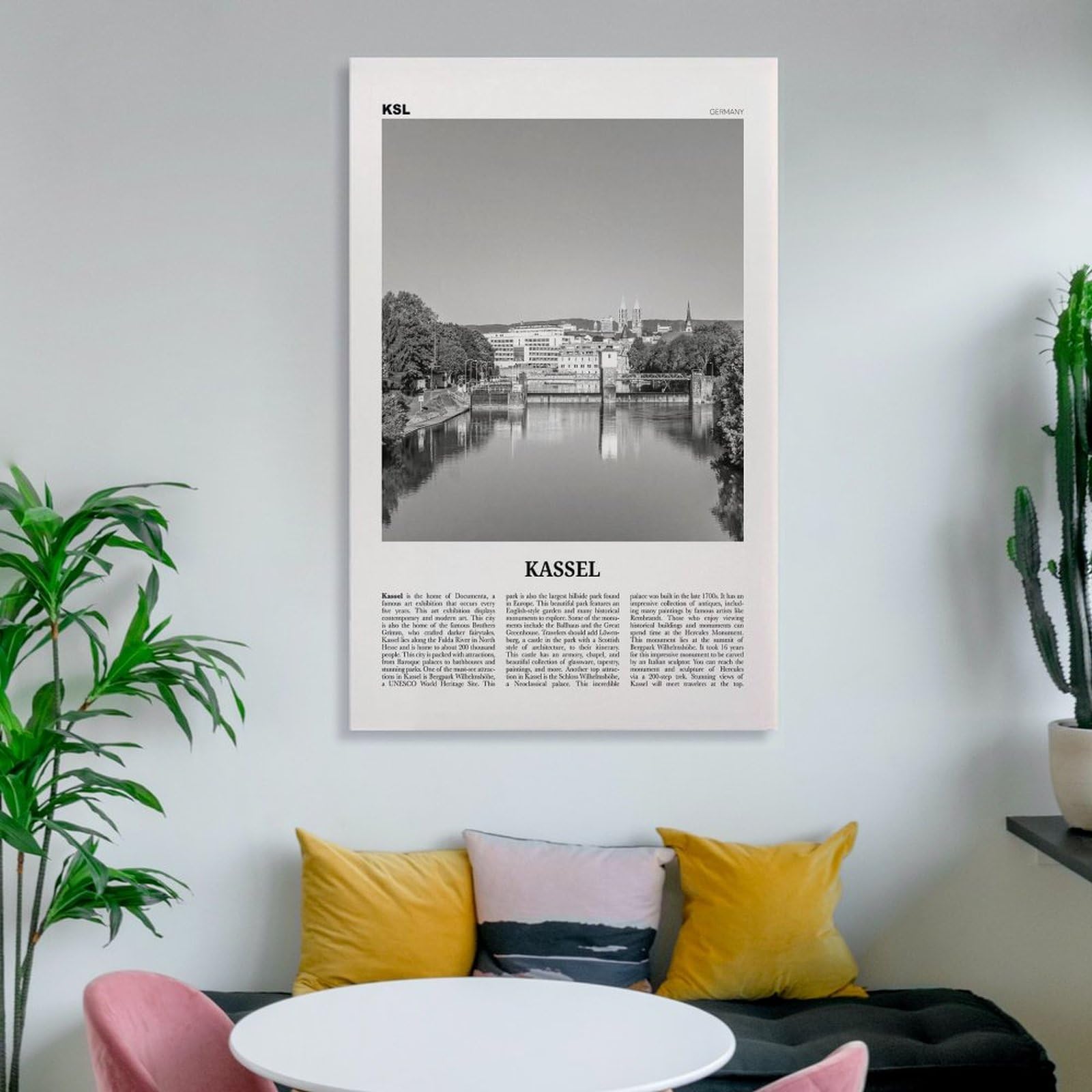 LZTEN Kassel-Druck, Schwarz-Weiß, Kassel-Wandkunst, Kassel-Poster, Kassel-Foto, Kassel-Wanddekoration, Kassel-Karte, Deutschland-Leinwand-Kunst-Poster, gerahmt, 40,6 x 61 cm