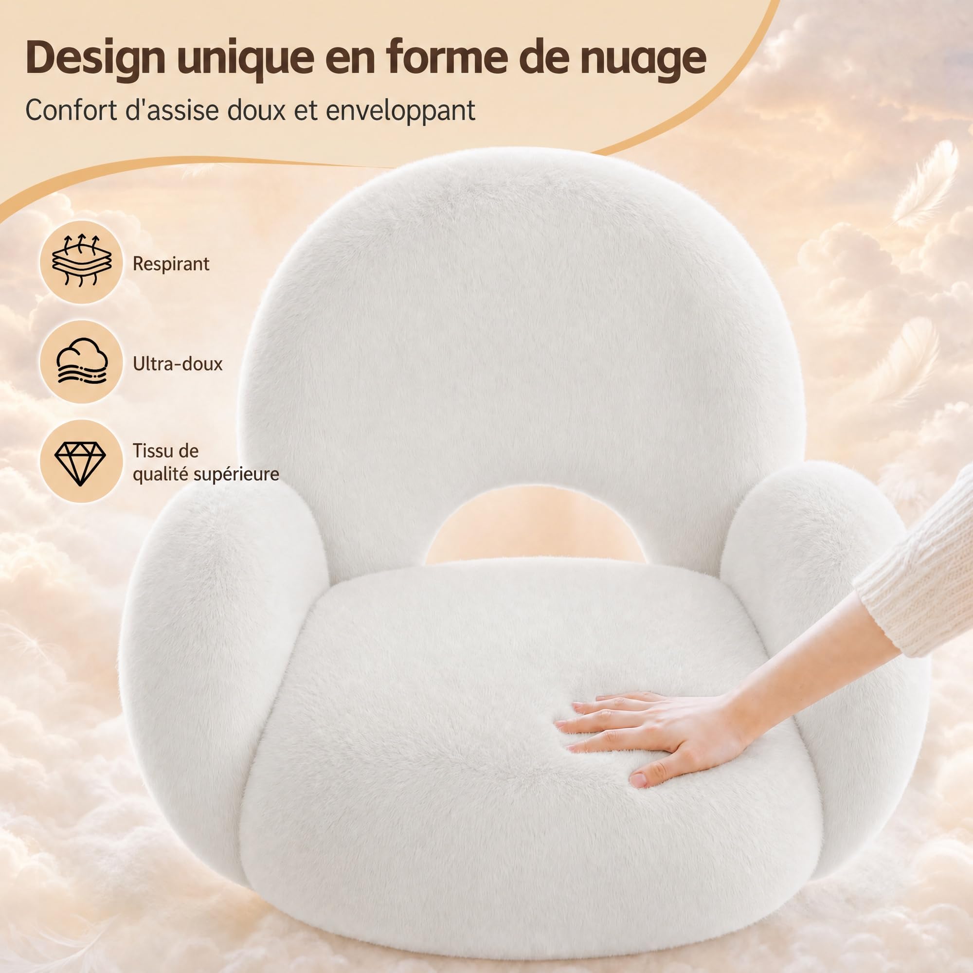 Chaise de Bureau Confortable, Fourrure Lapin Artificiel Douce Beige