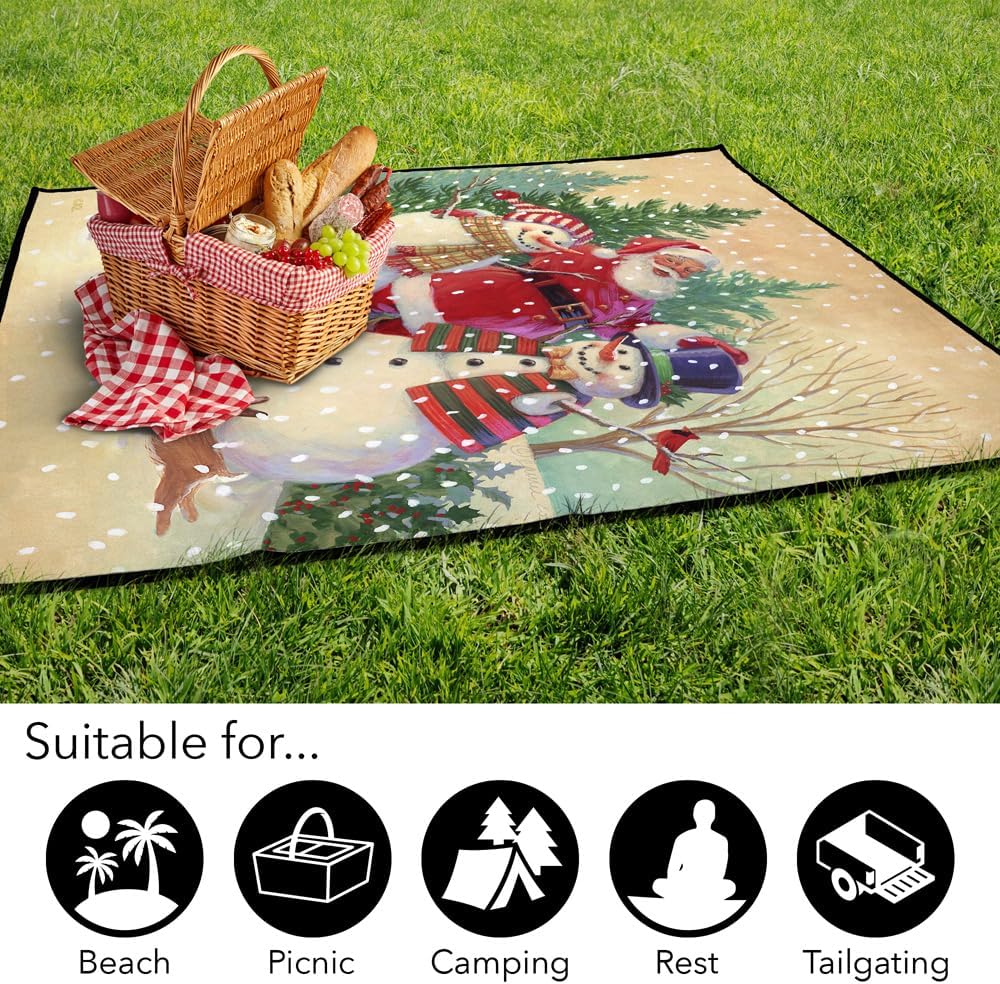 LOGOVISION JQ Licensing - LC Picnic Outdoor Blanket, 50"x60" Santa and Snowmen Christmas Friends, Foldable Blanket for Picnic, Beach, Camping, Park, Tailgate
