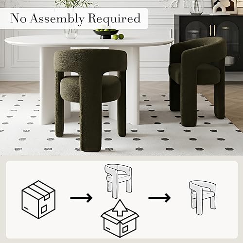 Miniatura 3 de Silla de comedor moderna con diseño de barril de sherpa, tapizada, de piel sintética, con brazo, cómoda silla auxiliar para cocina, sala de estar,