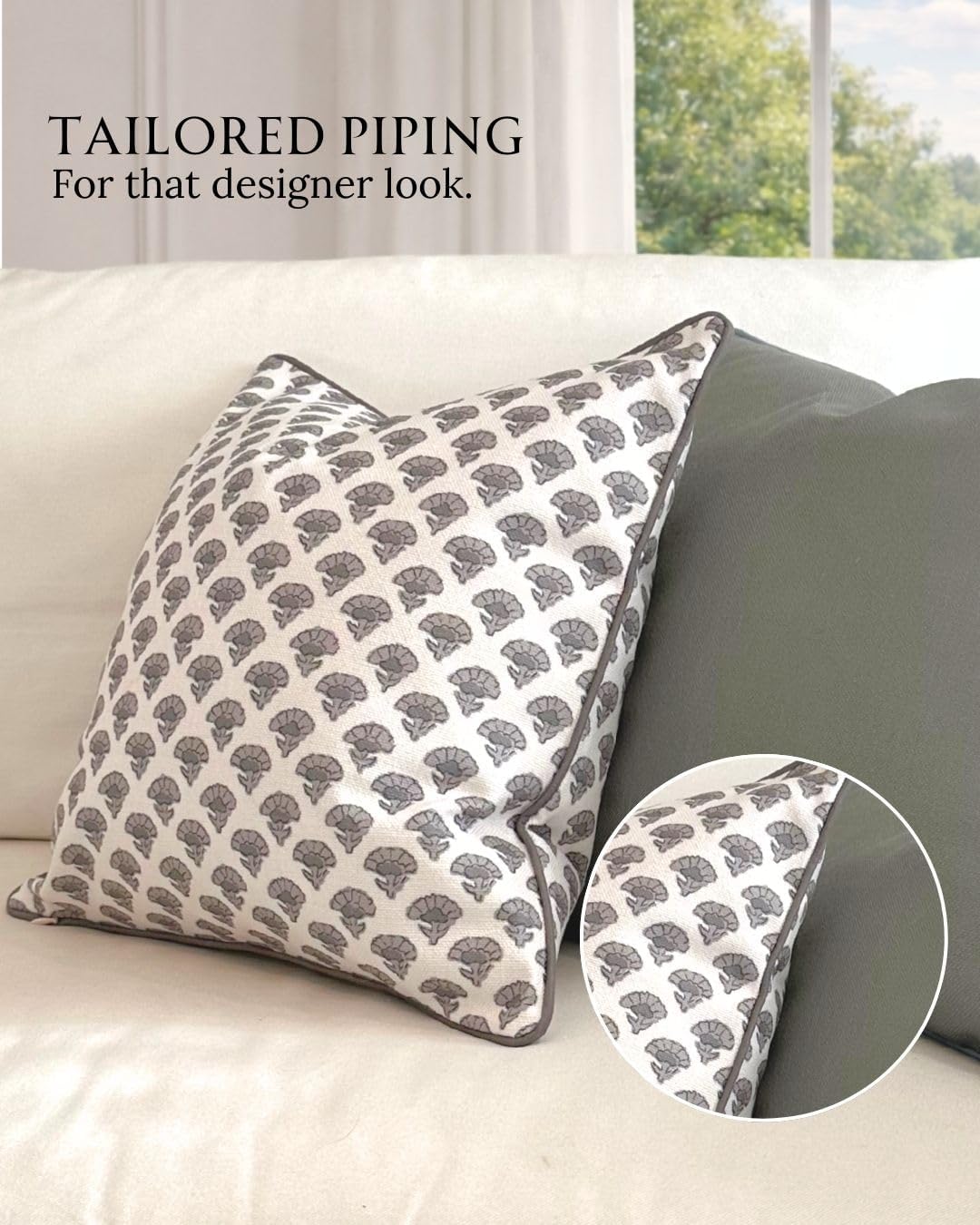Jillien Harbor The Oliver Patterned Throw Pillow Cover–Blockprint Style Leaf Pillow Print Polycotton Designer Accent for Modern Country Decor, Decorative Use, Fits 20 Inch Insert, 18 x 18 Inch, Brown