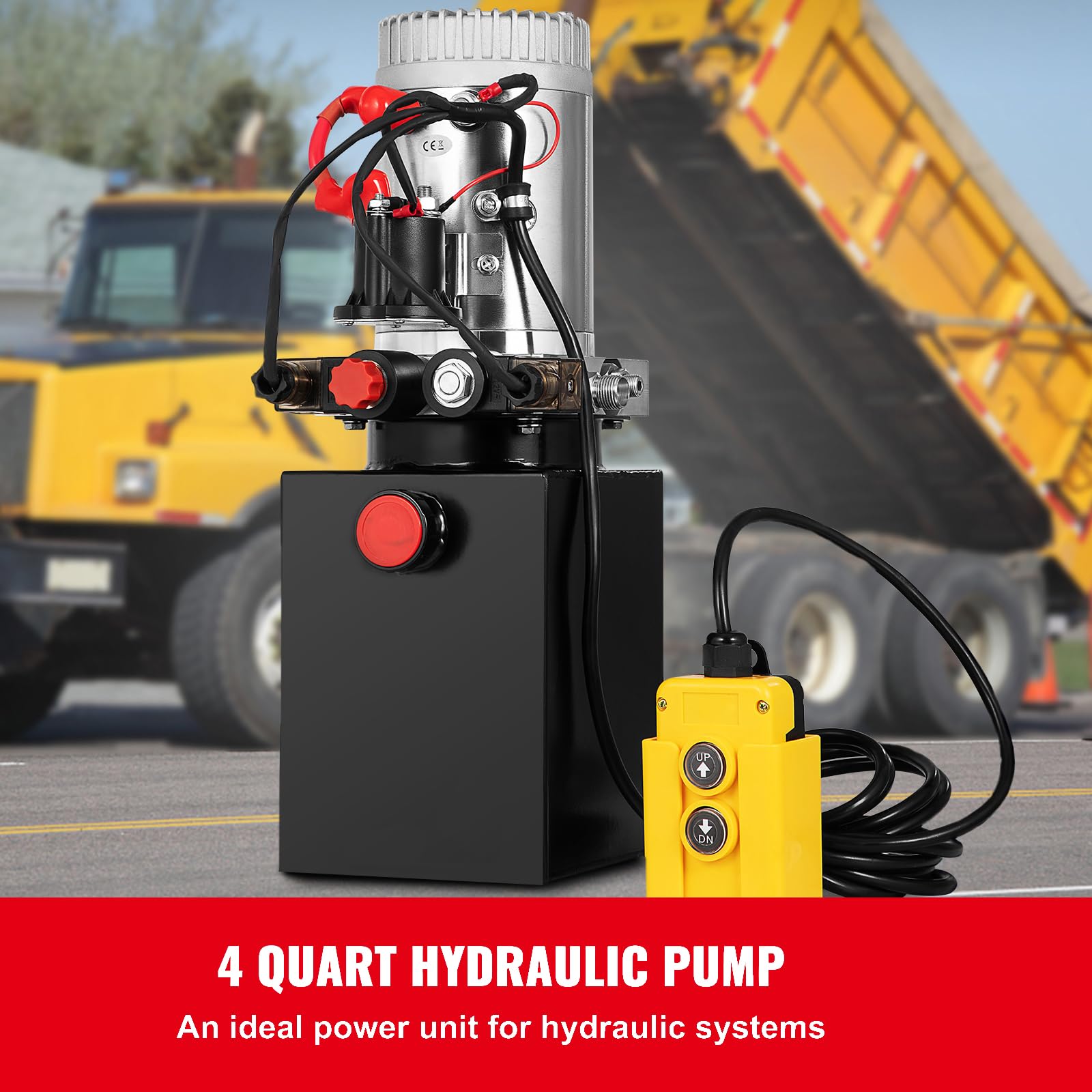 Happybuy Electric Hydraulic Pump - 4 Quart, Double Acting, Metal Reservoir, Ideal for Dump Trailer