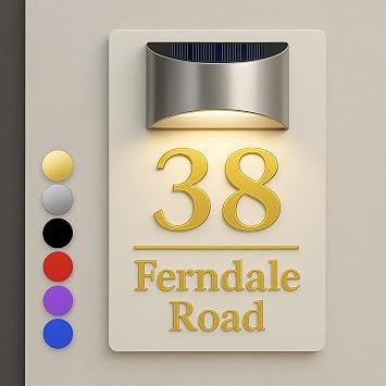 Custom Solar Address Sign for House LED Lighted House Numbers for Outside, Waterproof Acrylic Plaque with Solar Powered Lighting, Personalized Address Sign for Yard, Home, Mailbox, Door