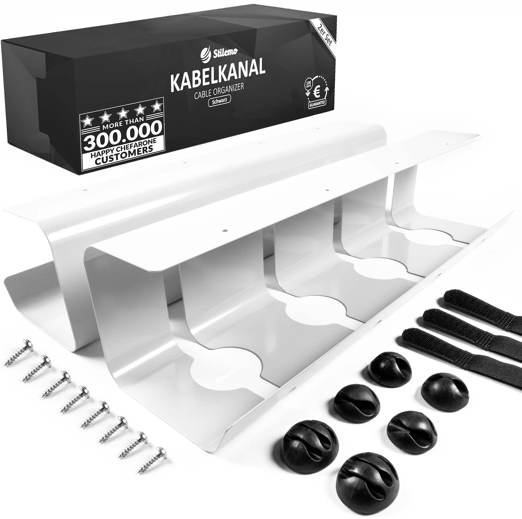 Stilemo® Cable Duct Desk - Cable Management Desk for Order in the Workplace - Cable Holder Cable Tray Table Set of 2-43 x 12 x 10 cm - Cable Basket White