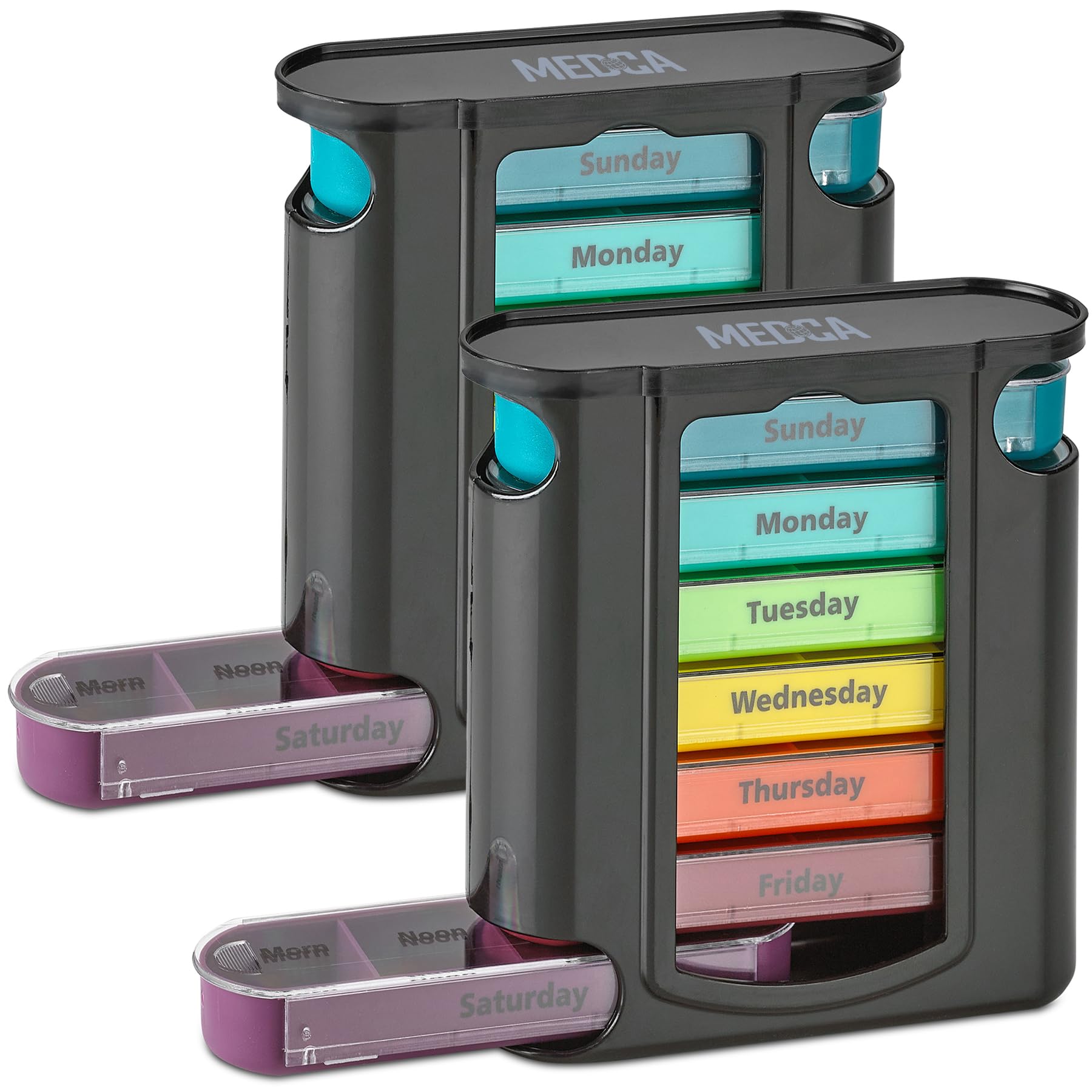 MEDca Stackable Daily Pill Organizer - 2 Pack, 4 Times a Day Weekly Medication Reminder - Premium Weekly AM/PM Pill Box with 7 Individual Stacking Cases, a Everyday Medicine Organizer for Vitamins
