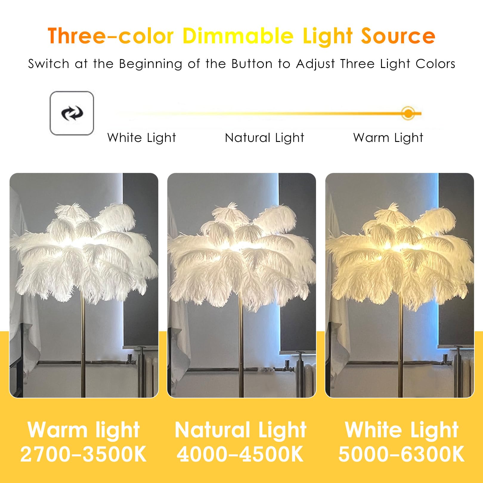 CCXXYGWJ d Lampada da con Piume di Struzzo - Lampada da Alta con Lampada con Piume Ele per Camera da Letto, Soggiorno e Arredamento per Ufficio - Soluzione di Illuminazione Domestica