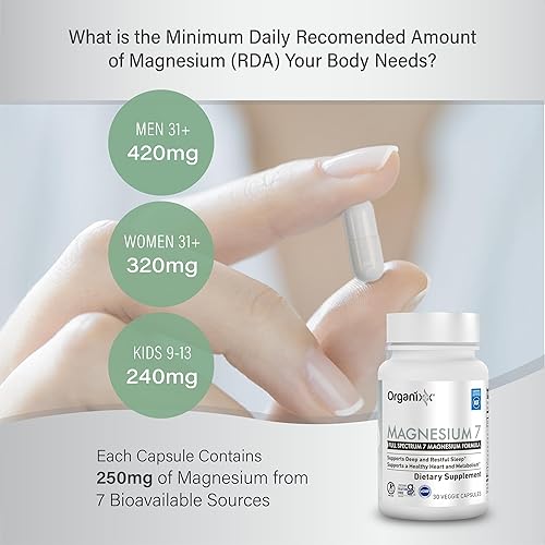 Miniatura 2 de Organixx Suplemento de glicinato de magnesio para apoyar el sueño, la salud muscular y cardíaca, complejo de magnesio de 7 tipos con vitamina B6,