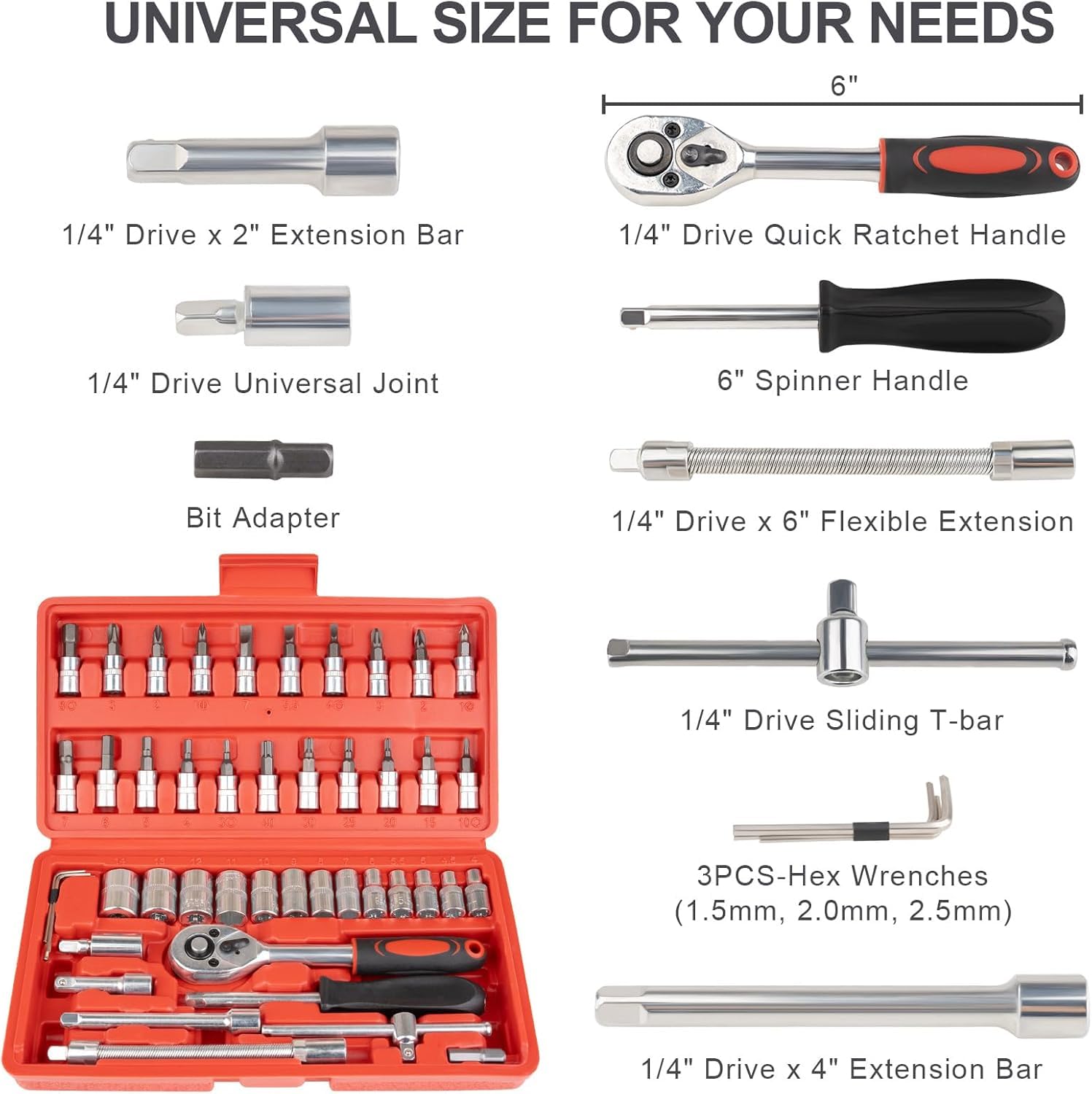 ZAFAYA 46 Pieces Auto Repair Wrench Screwdriver Set 1/4 Inch Metric Socket and Ratchet Wrench Set including Extension Upgrade Compact Snap on Ratchet Wrench Sockets Tool Set for Car - Image 3