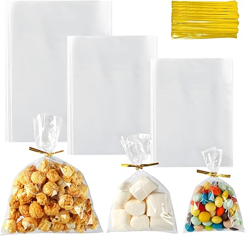 Vista 10 de Augshy Bolsas de celofán, 300 bolsas de violonchelo de 5 x 7 pulgadas para piruleta con 320 lazos giratorios, bolsas de plástico OPP de 1.4 mils