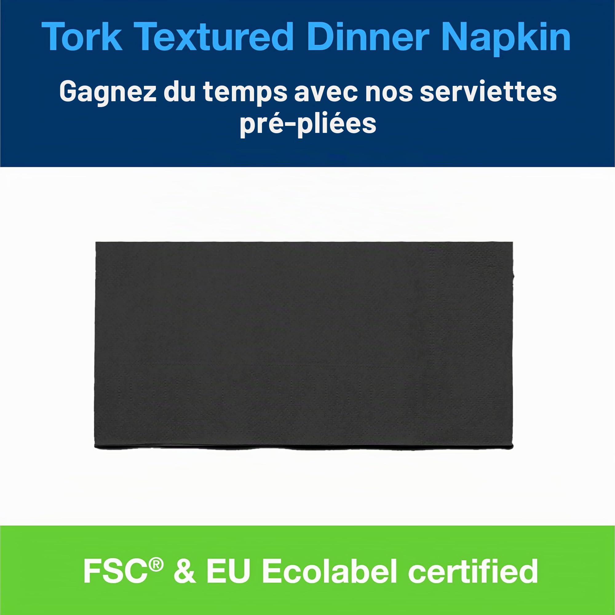 Tork Serviette Dinner gaufrée noire, 509421, 12 x 100 serviettes | pliage 1/8 2 plis, 39 cm x 39, 5 cm