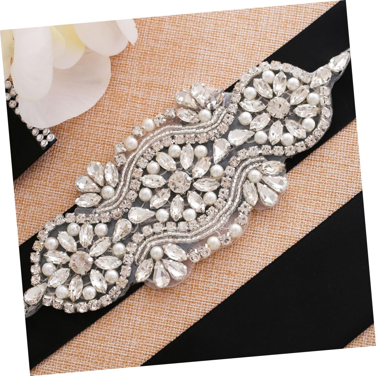 STOBOK 2 Pezzi Di Perle Appliqué Fornitura Di Nozze Applique Da Sposa Cintura Strass Applique Vestito Cucito Vestito Cintura Patch Da Sposa Sash Patch Strass Fascia