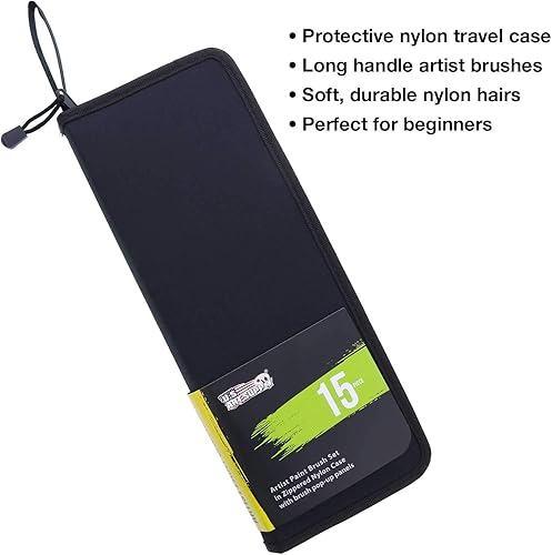 Miniatura 6 de U.S. Art Supply Juego de 15 pinceles de pintura sintética de mango largo para artistas, juego de pinceles acrílicos de aceite de gouache de acuarela