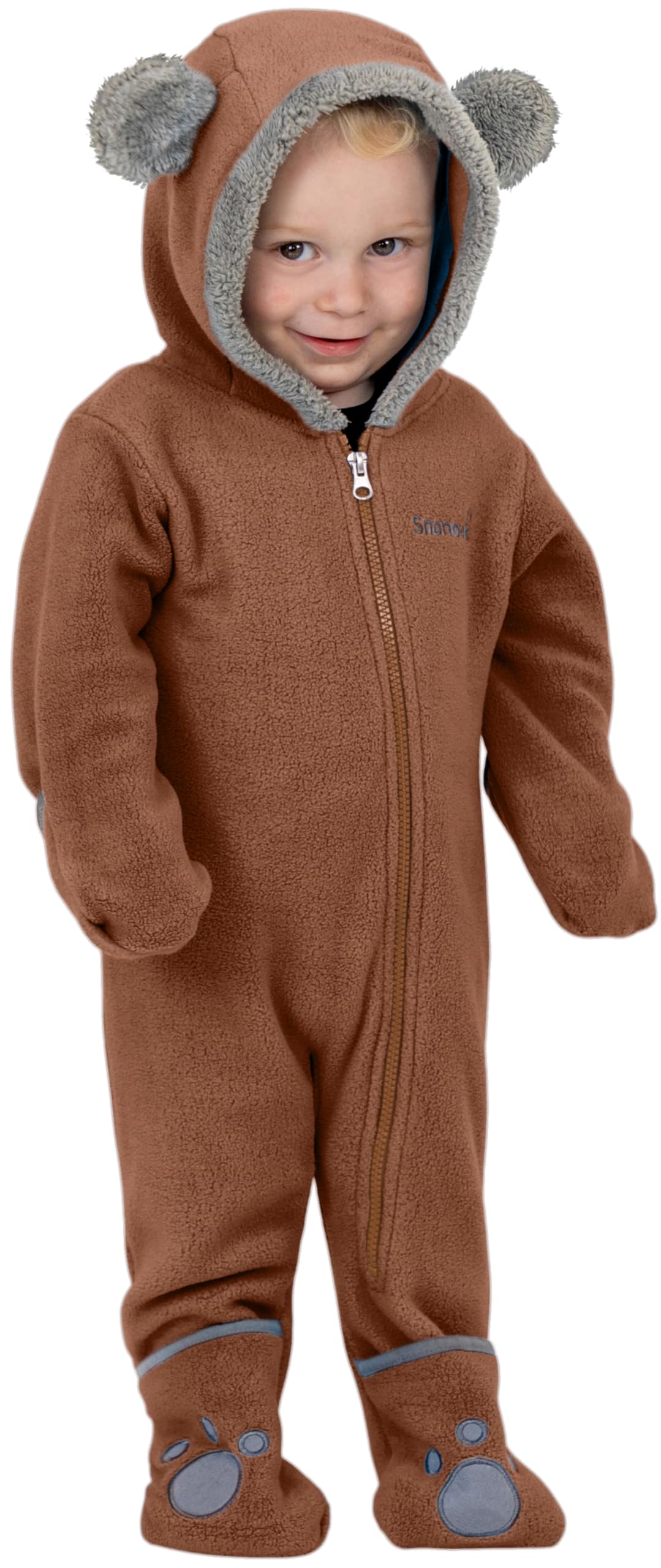 Snonook Fleece Baby Bunting Bodysuit – Baby Winter Suit for Infant Girls and Infant Boys with Fleece Hood and Mittens, Cub Bear, 6/12 Months