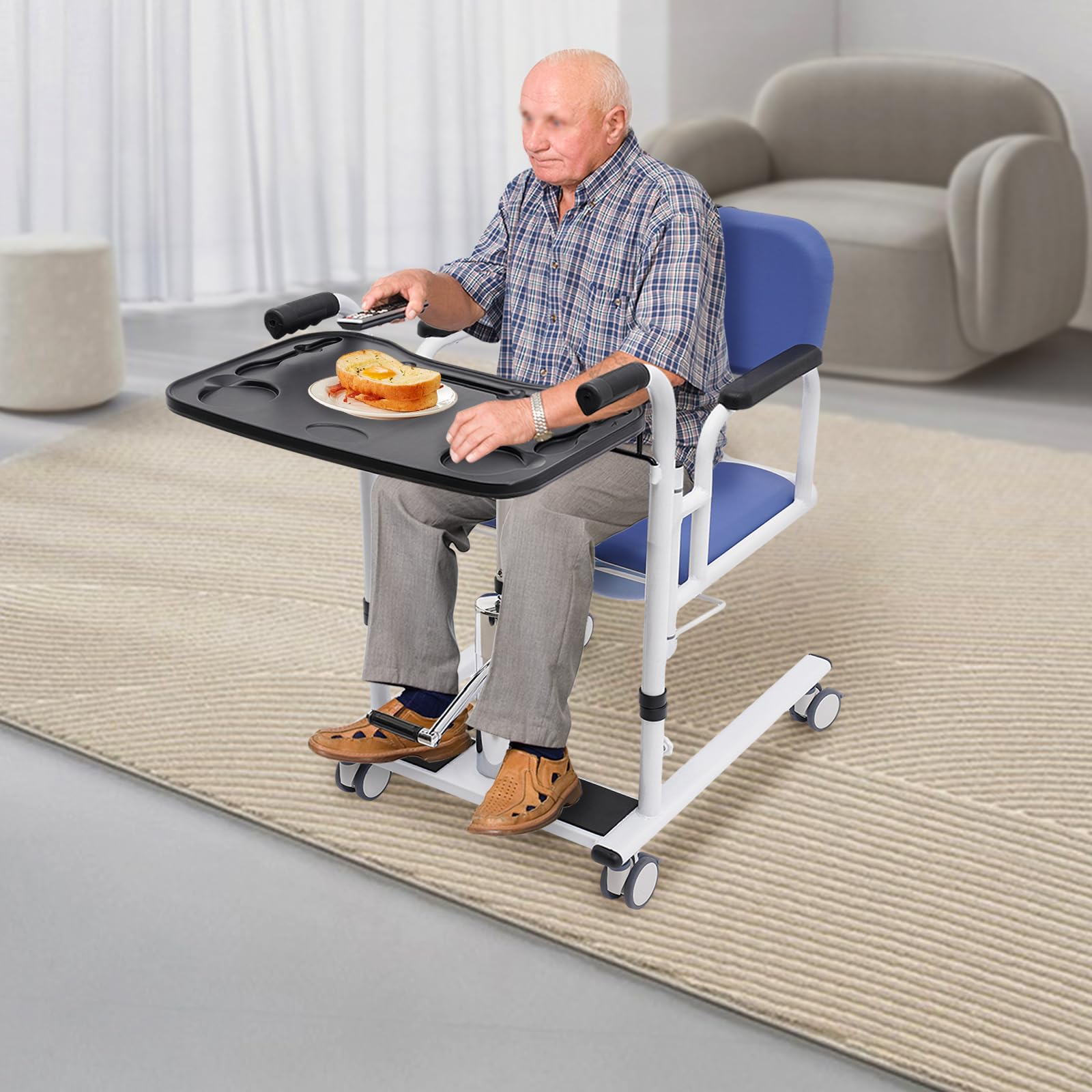 Silla de transferencia hidráulica para pacientes con ruedas y función de aseo, ayuda de transferencia, silla de ruedas, altura regulable hasta 150 kg