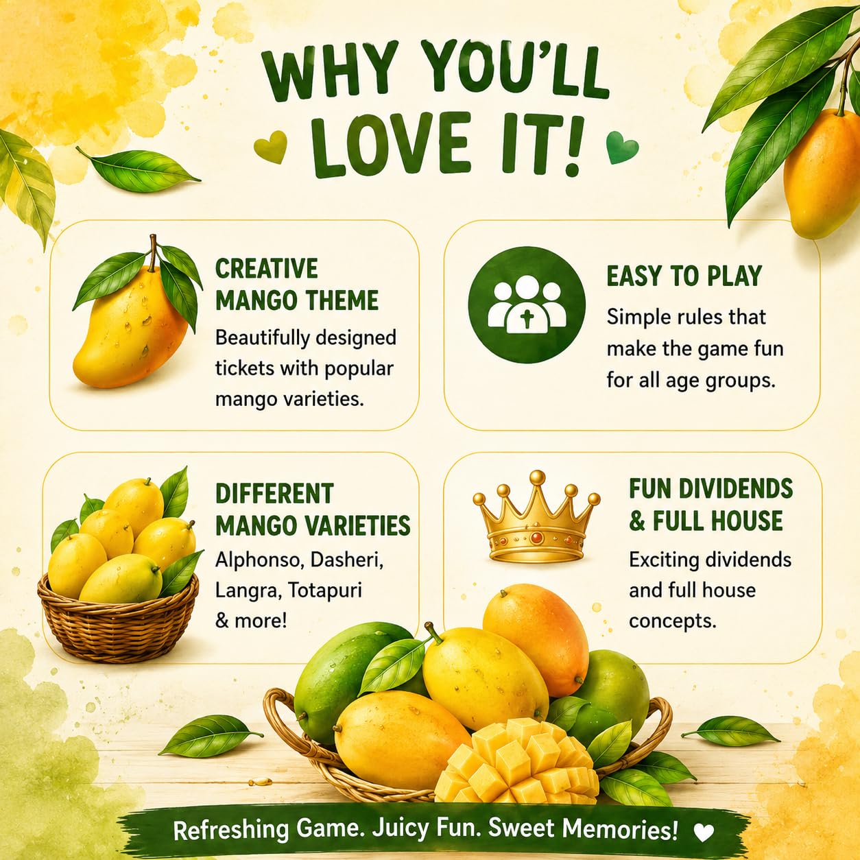 UltPult Tambola Mango Kaccha Aam Tambola Tickets Summer Theme Bingo Housie Game - More Dividends | English | Cards for Kitty Party, Friends & Family Gatherings (Set of 15 Tickets) 1