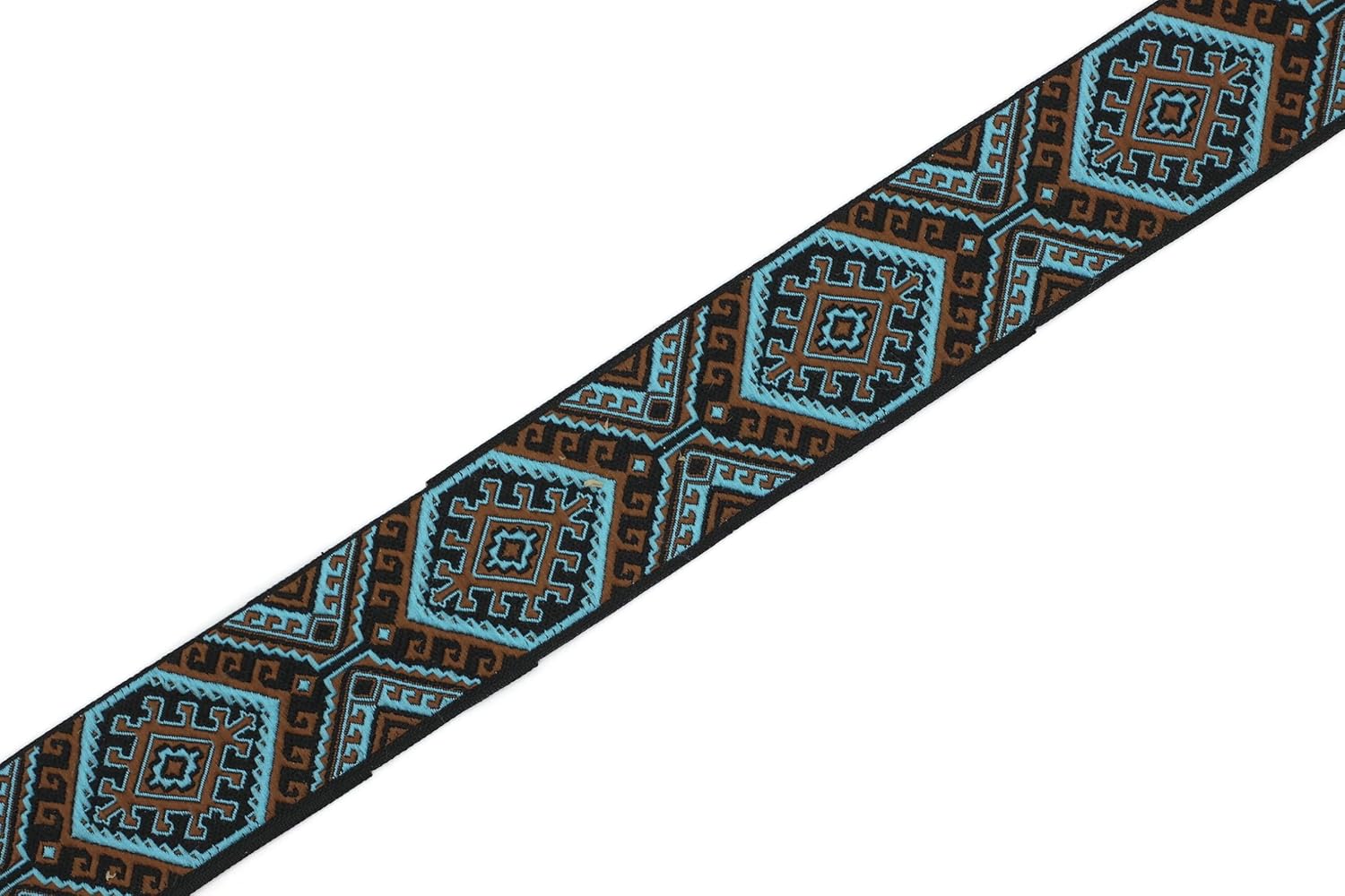 11 Yard Spool 0.98" Blue Brown Ethnic Geometric Jacquard Ribbon for Clothing Accessories Woven Border Costume Sewing Trim DIY Craft Supplies 25708