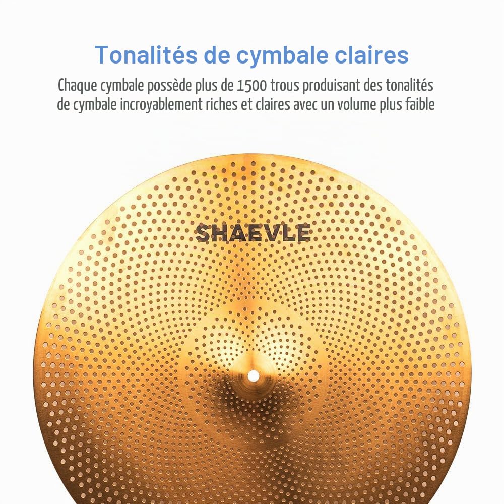 Cymbales à faible volume, pack de cymbales Golden Mute 14" Hi-hat/16" Crash/18" Crash/20" Ride, pack de cymbales silencieuses pour l'entraînement