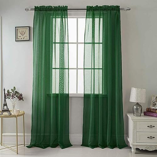 Empire Home Charli - Juego de 2 paneles de cortina de gasa transparente sólida para ventana (84 pulgadas, estándar, verde cazador)