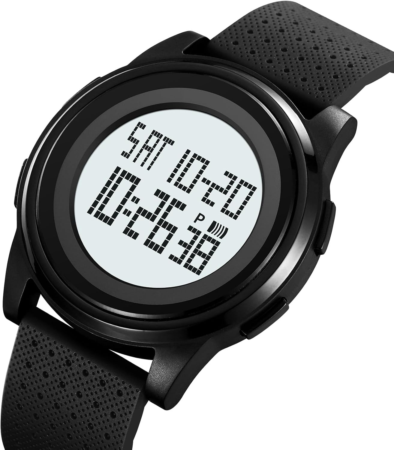 carlien Multifunctional Student Watch Leisure Sports Watch Student Electronic Watch Time, Date, Alarm, Stopwatch, Luminous Display, 12/24 Hour Mode, TPU Strap (Black - White)