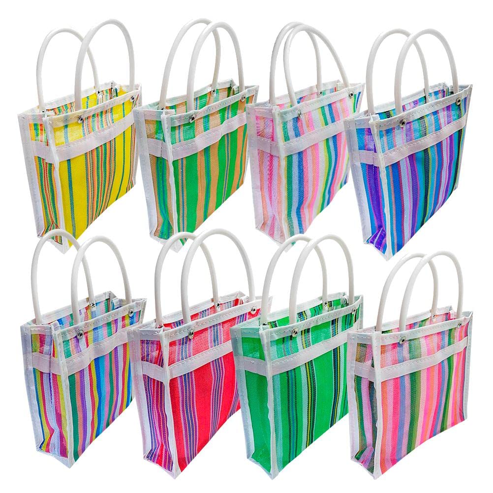 More Fiesta 20 Pack of Mini Mexican Mercado Bags, High Threaded Mesh 7 Inch by 7.5 Inch Gusseted Market Bag For Candy in Assorted Colors