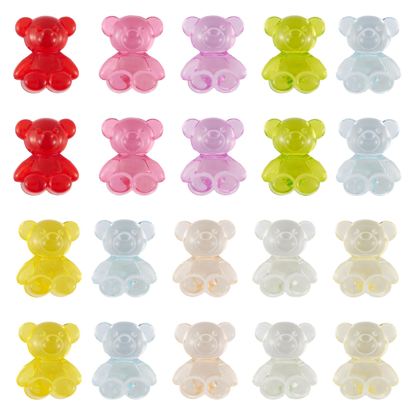 FASHEWELRY 20pcs Clear Acrylic Bear Beads Mixed Color Transparent Bear Spacer Beads Mini Cute Bear Loose Bead Bulk for Bracelet Necklace Earring Jewelry Making