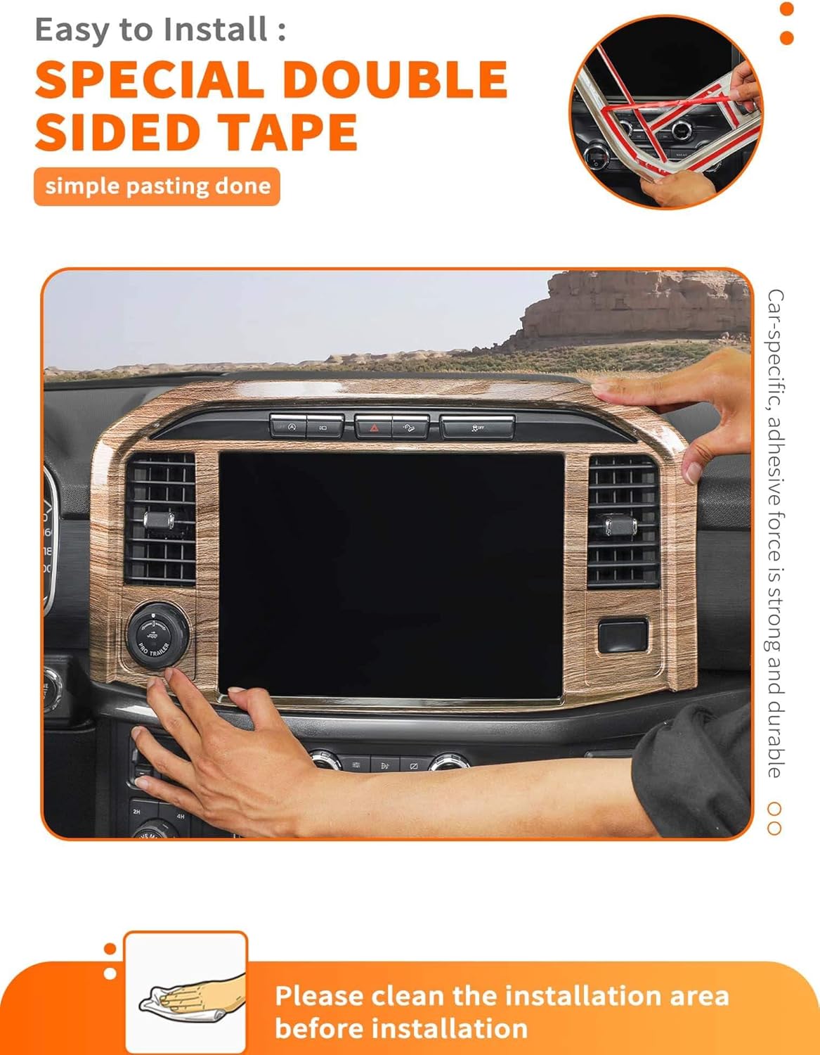 Savadicar Wood Grain Interior Accessories - 12'' Display Screen (with Trailer Knob Cutout) Panel Trim Cover for Ford F150 (2021-present) - Premium Texture Interior Decor Upgrade Option, 1 PC