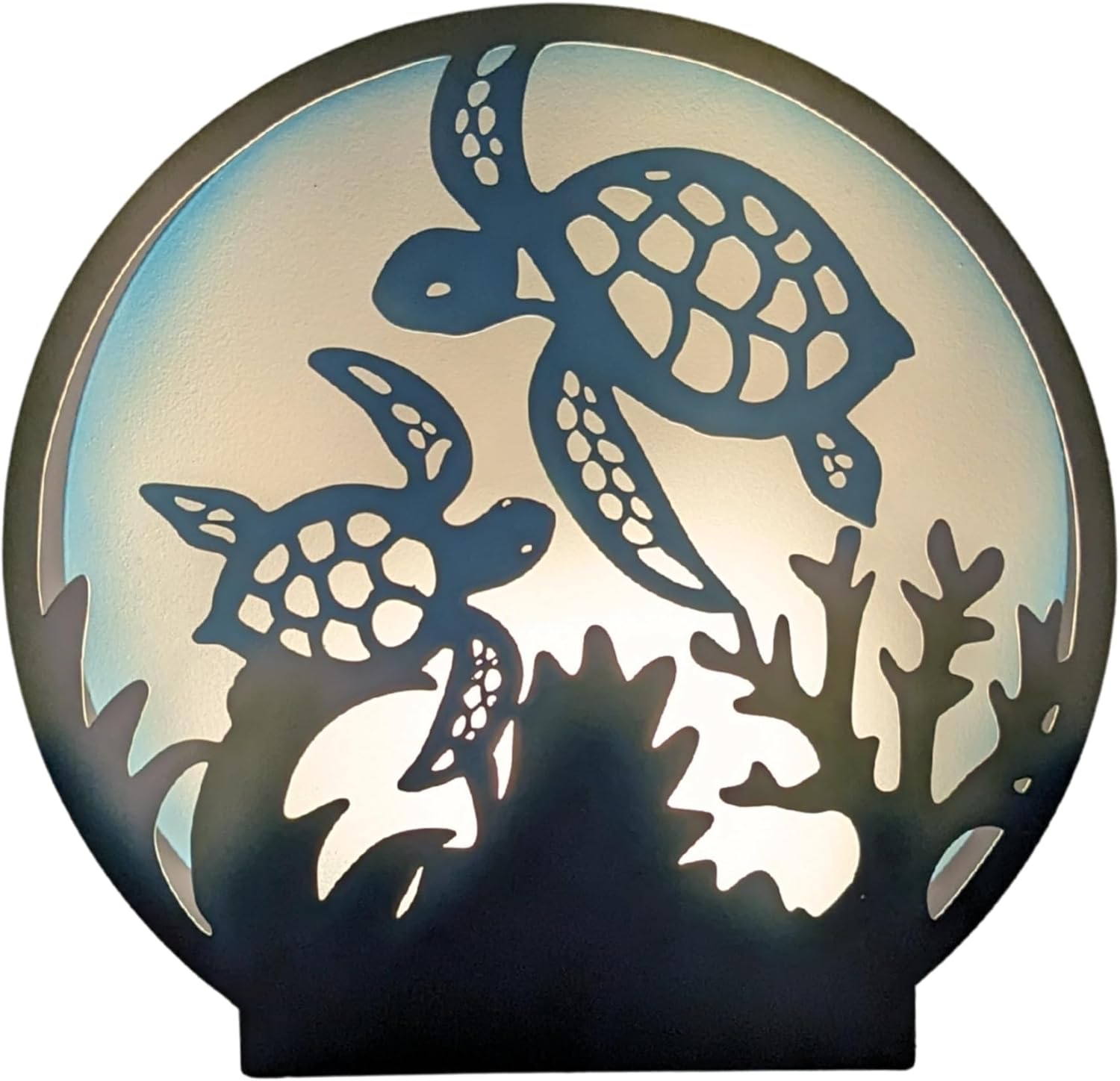 Sea Turtle Night Light–Coastal Metal Silhouette Cutout Lamp for Tabletop or Desk, Nautical Ocean Theme Lighting, Sea Life Décor Accent for Beach House, Bedroom, Living Room, or Office–Ocean Lover Gift