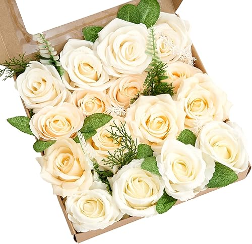 Caja combinada de flores falsas de seda con hojas de flores de color degradado con tallos para ramos de boda, centros de mesa, arreglos de