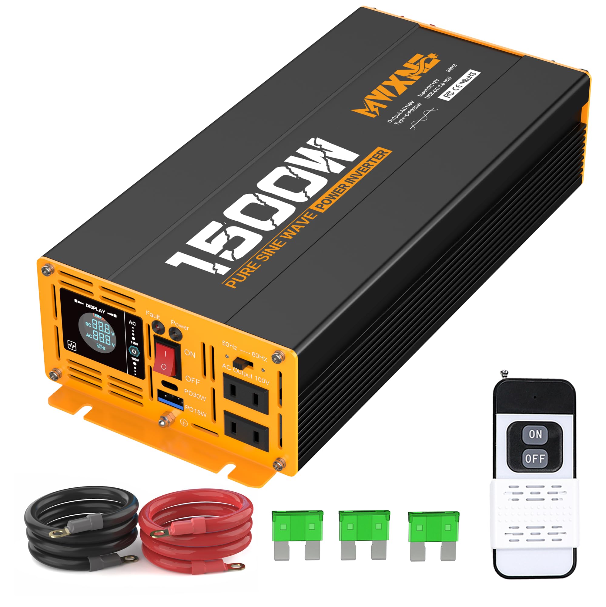 Amazon.co.jp: MWXNE インバーター 正弦波 12v 100v 1500w 最大3000W 