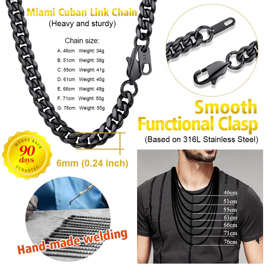 PROSTEEL Collana Uomo a Catena Cubana Barbazzale Grande Robusta, Larga 5 6 10 14 mm, Lunghezze Varie 35-75 cm, Acciaio Inossidabile/Placcato Oro, Argento Oro Nero, Regalo Ottimo (con Confezione)