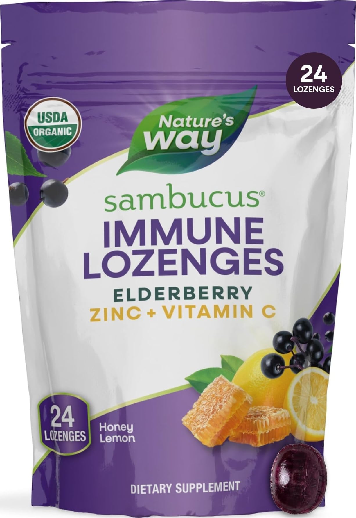 Nature's Way Sambucus Immune Lozenges, Honey Lemon Flavor, 24 ct 24 Count (Pack of 1)