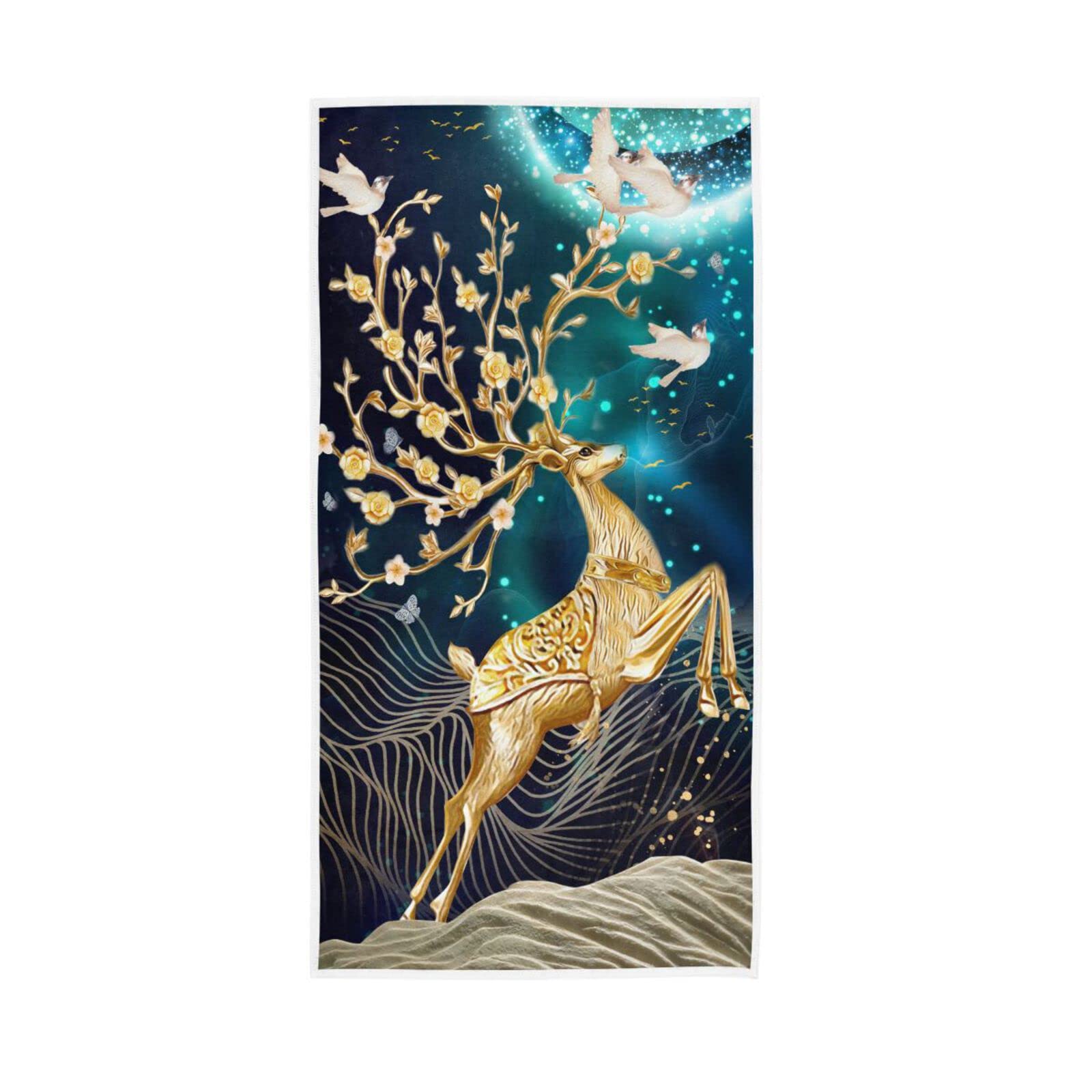 LSRCPD Hand TowelsDeer Print Decor Decor Fingertip Soft Face Towel Absorbent Bathroom Kitchen Towels