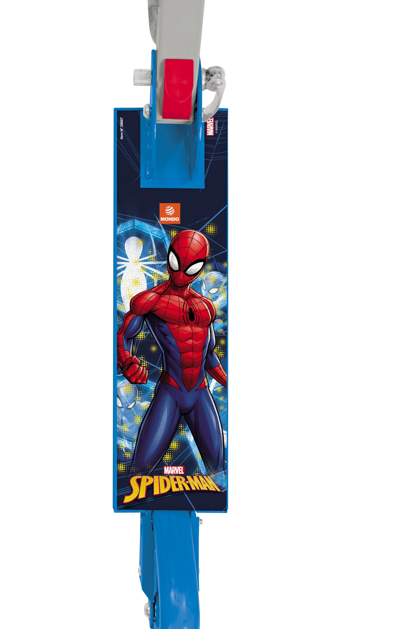 Mondo Toys SPIDER-MAN MARVEL ALU SCOOTER Monopattino 2 ruote pieghevole in alluminio con pedana extra grip e manubrio regolabile per bambini