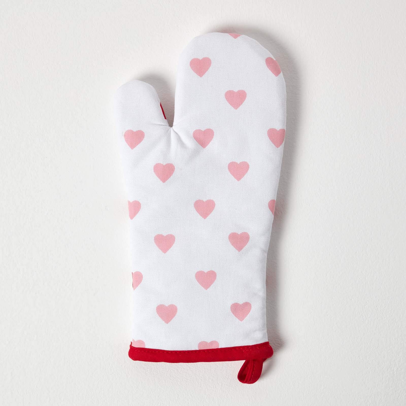 Homescapes Unisex Red Hearts Cotton Oven Glove