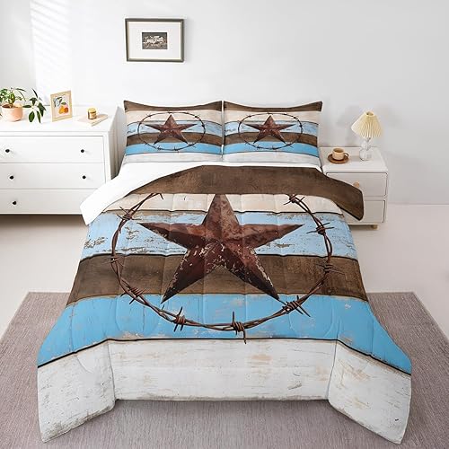 Parure de lit pour enfants, motif étoile de l'ouest du Texas, vieille cabane en 