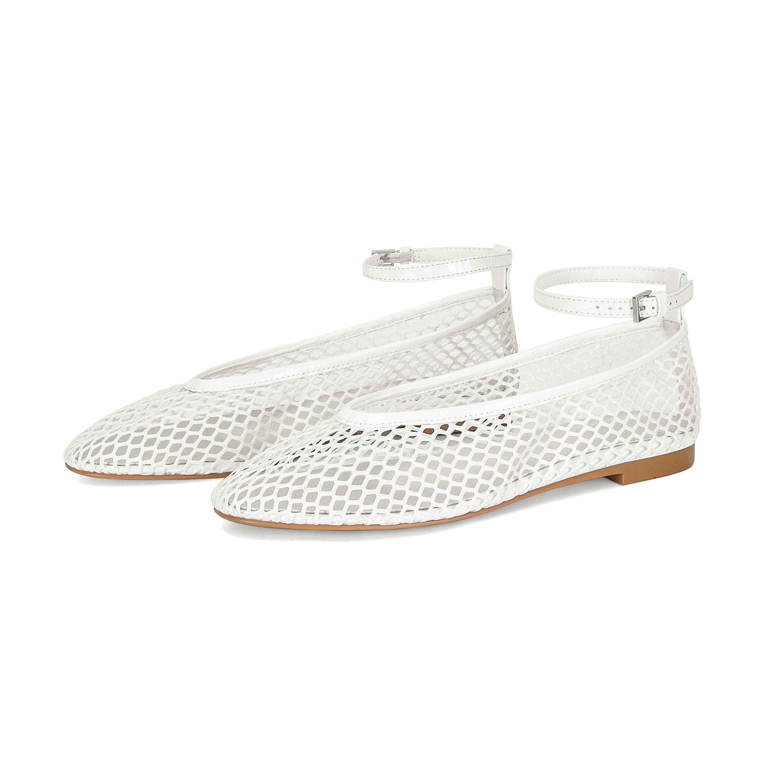 Wnshonzy Mesh Ballet Flats for Women Round Toe Buckle Strap Fishnet Mary Jane Flats Comfy Casual Office Womens Summer Flats Shoes