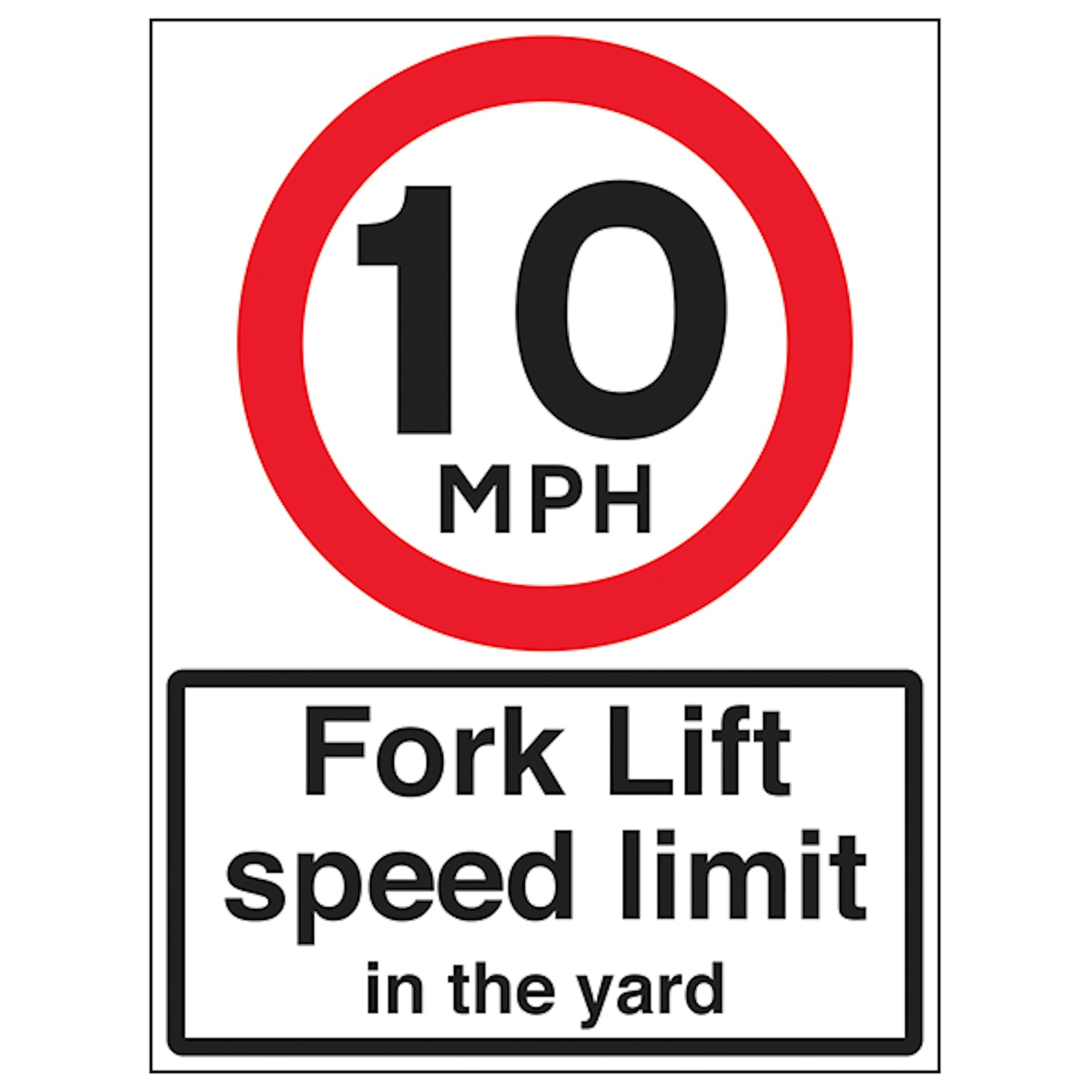 V Safety 10 MPH Fork Lift Speed Limit 450 x 600 mm - 3mm Reflective Aluminium Composite Safety Sign, White, (60 cm x 45 cm)