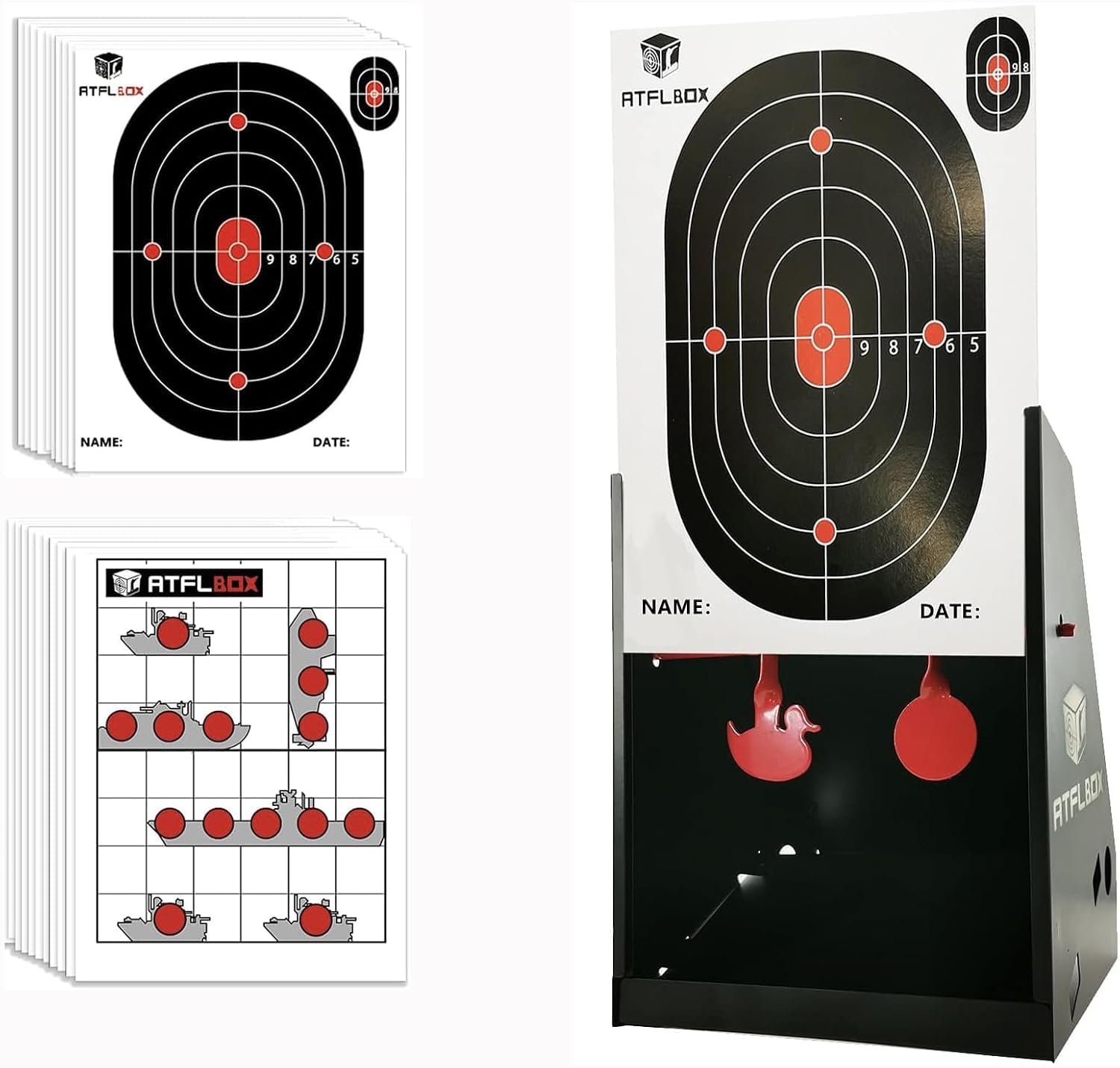 Atflbox Piège à Cible pour Pistolet BB 17.8 x 22.9 cm avec Cible en Papier 10-20 pièces et cibles de tir rotatives pour Airsoft, Pistolet BB, Fusil