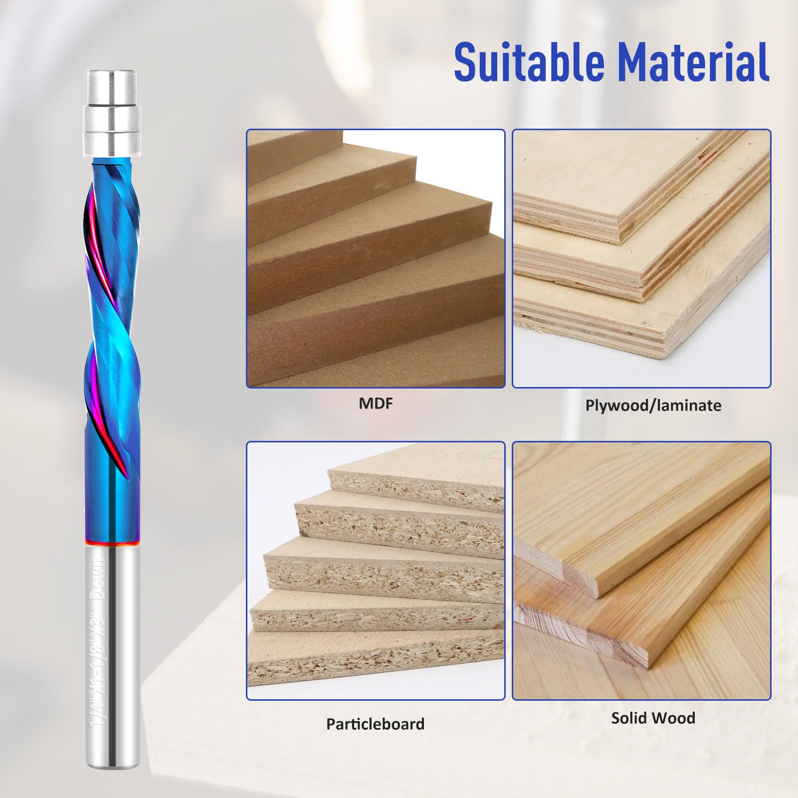 2 PCS Flush Cut Trim Router Bits 1/4 inch Shank Dowm Cut Solide Carbide Flush Trim Bits with Nano Blue Coating by Jiiolioa - Image 4