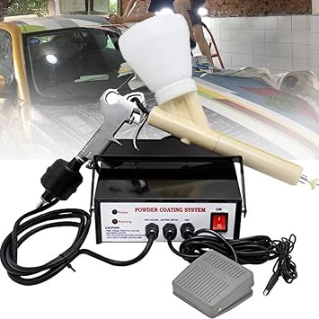 Powder Coating Gun, Electrostatic Powder Coating Machine Paint Gun,5 Stage Powder Coating System Kits with w/Foot Switch Spraying GunBlack