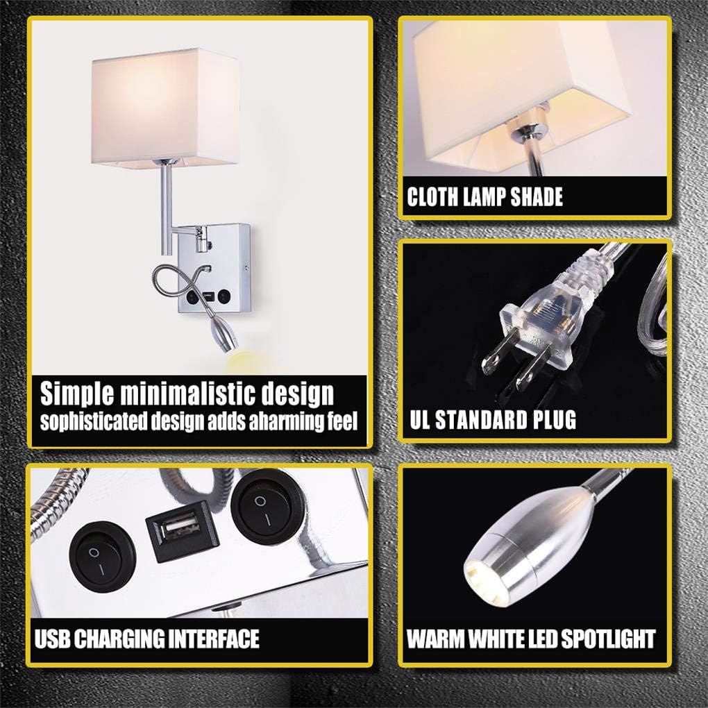 Best Deal 🛒 SUNVP Bedside Wall Lamp Swing Arm Wall Light Plug in Cord Reading Wall Sconces with USB Charging Port 2 Lights 2 Switches LED Spotlight 3W 3000K and E26 Holder for Bedroom,Living Room