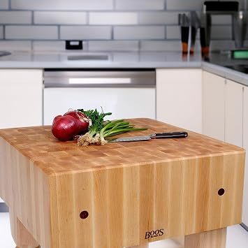 John Boos AB01 Maple End Grain Butcher Block Table, 34 inches Tall, 18 x 18 x 10 Inch Butcher Block Top