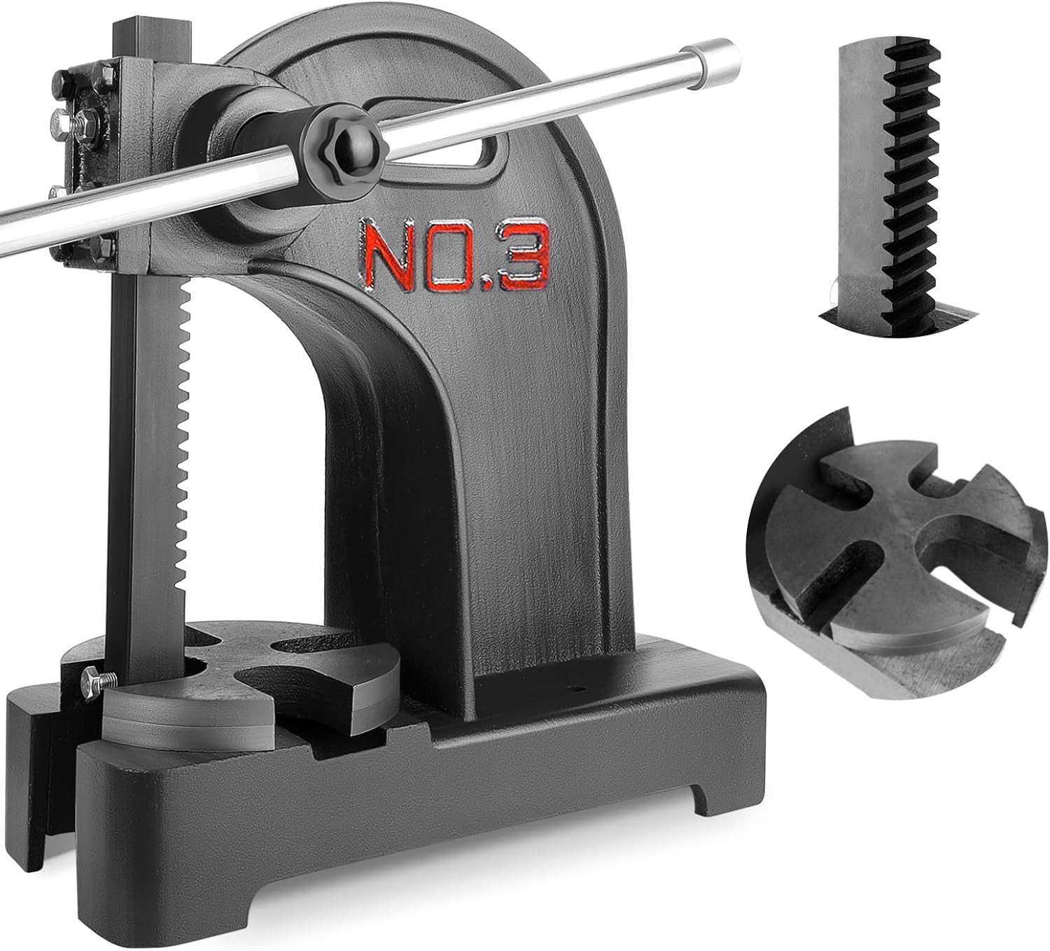 3 Ton Arbor Press with 3 Drift, 12″H Heavy Duty Manual Desktop Arbor Press, Cast Iron Workshop Hand Press, Manual Bench Press for Deforming, Cutting and Punching (Black, 3T)