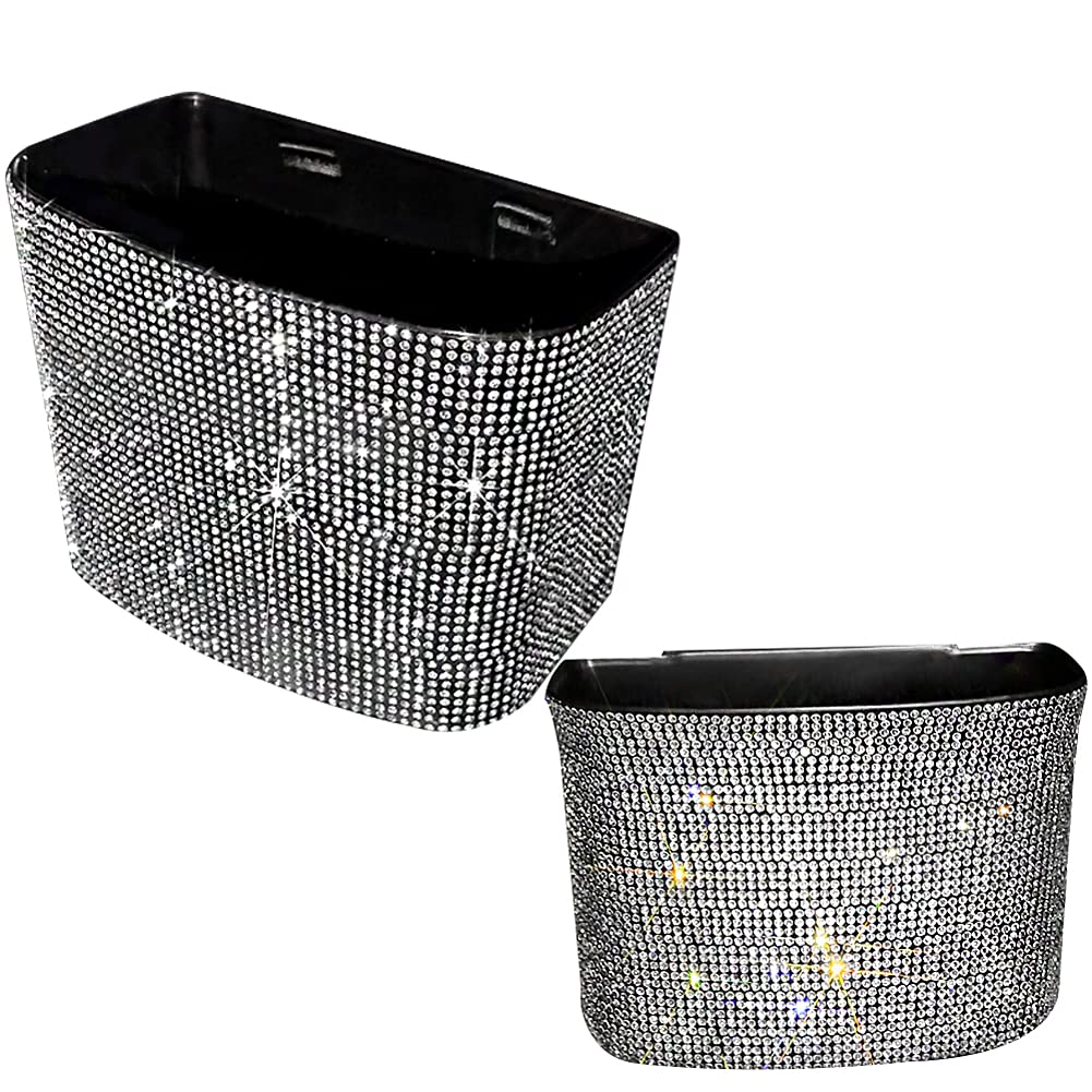 2pcs Car Trash Can Bin Big Capacity Leakproof Mini Vehicle Trash Bin Glitter Trash Seat Back Holder Garbage Dustbin Organizer Container 2pcs (Sliver)