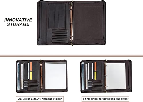 Miniatura 5 de Nombre grabado gratis, cartera de cuero personalizada, carpeta de cartera personalizada con bloc de notas tamaño carta, organizador de 3 anillos,