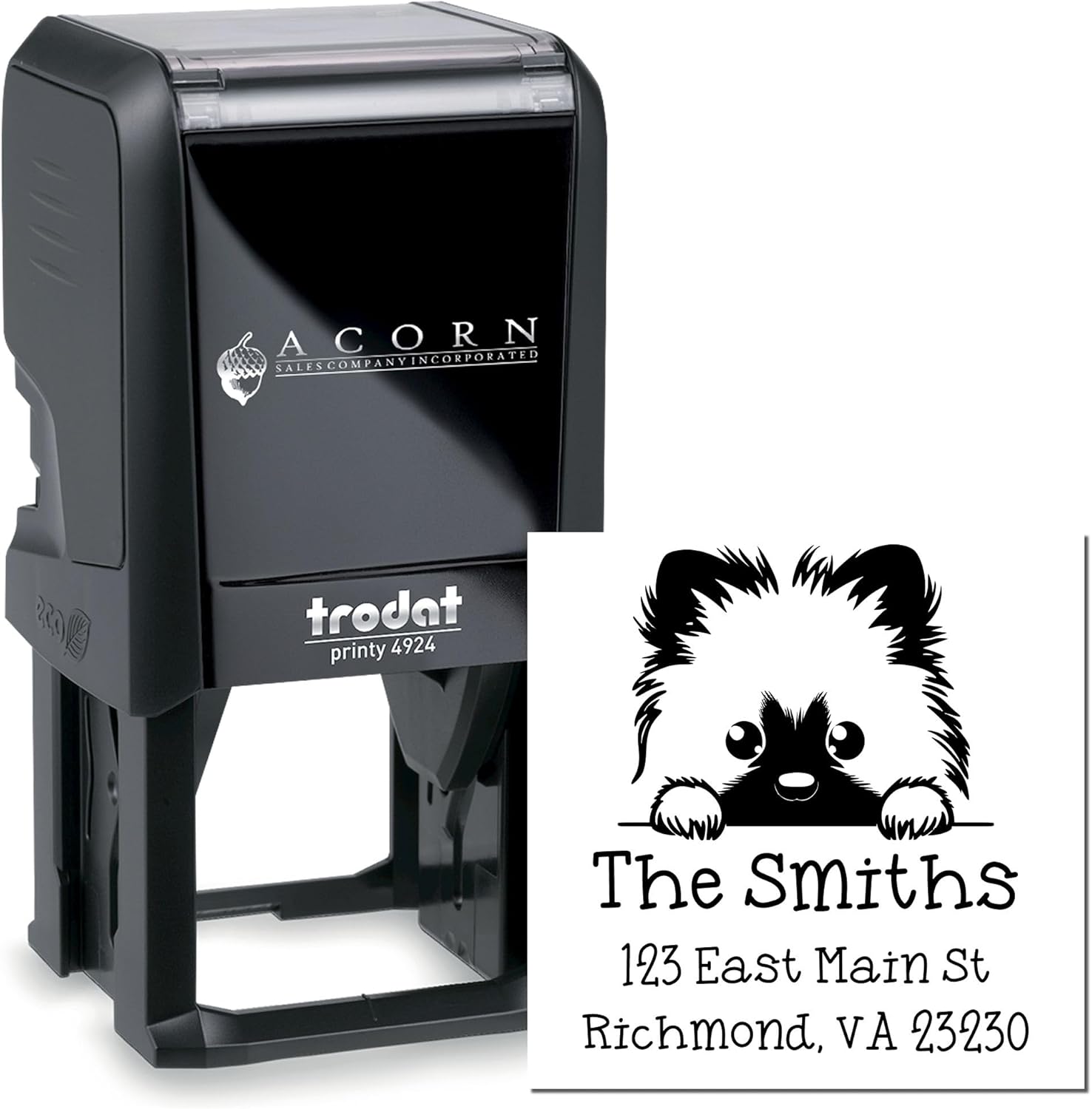 Keeshond Puppy Dog Customized Return Address Stamp - Self-Inking, Personalized Keeshond Stamp, Ideal for Home or Office, Available in 11 Vibrant Ink Colors, Perfect Size 1-5/8