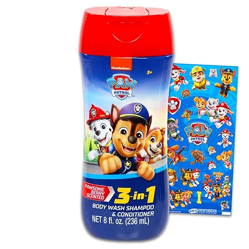 Paw Patrol Champú, acondicionador, gel de baño para niños, botella de 8 onzas, paquete con gel de baño 3 en 1 con aroma a bayas, champú y